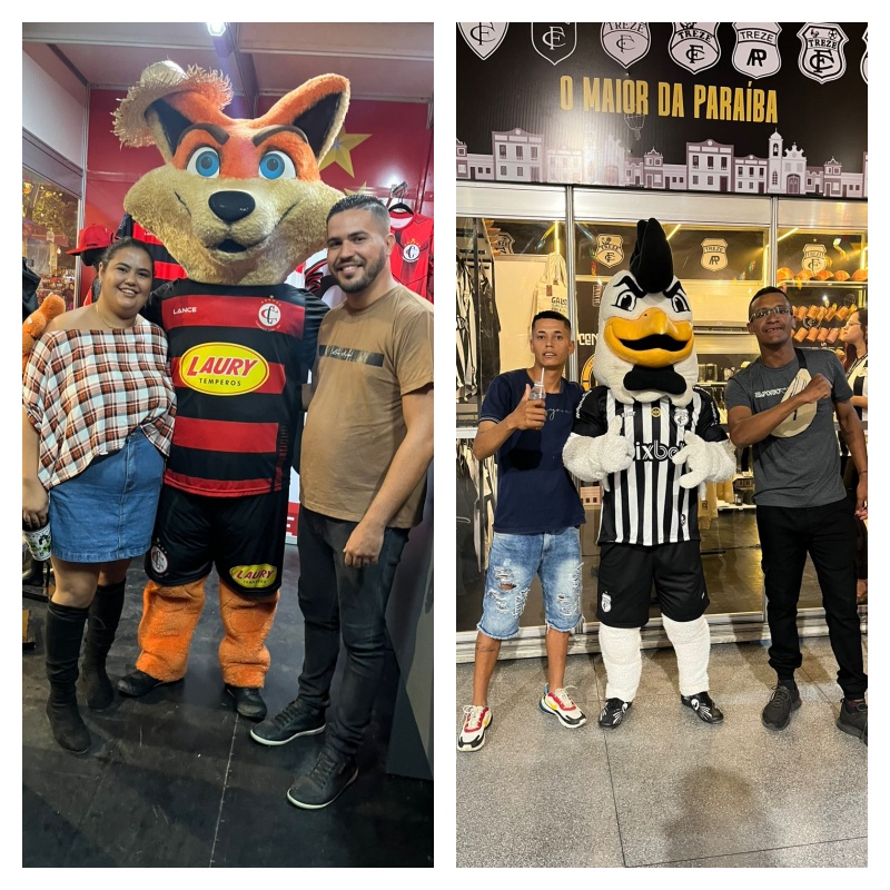 Mascotes de Galo e Raposa atraem torcedores às suas lojas no Parque do Povo